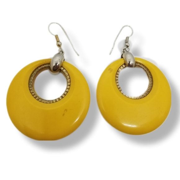 1930s ART DECO BUTTERSCOTCH BAKELITE HOOP DROP EARRINGS - Picture 3 of 6